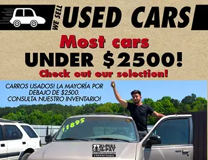 We Sell Used Cars at U-Pull-&-Pay. Most Cars Under $2,500!