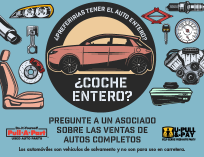 ¡Pregúntele a un asociado de U-Pull-&-Pay sobre las ventas de automóviles completos!