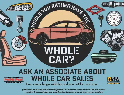 Ask a U-Pull-&-Pay associate about Whole Car Sales!